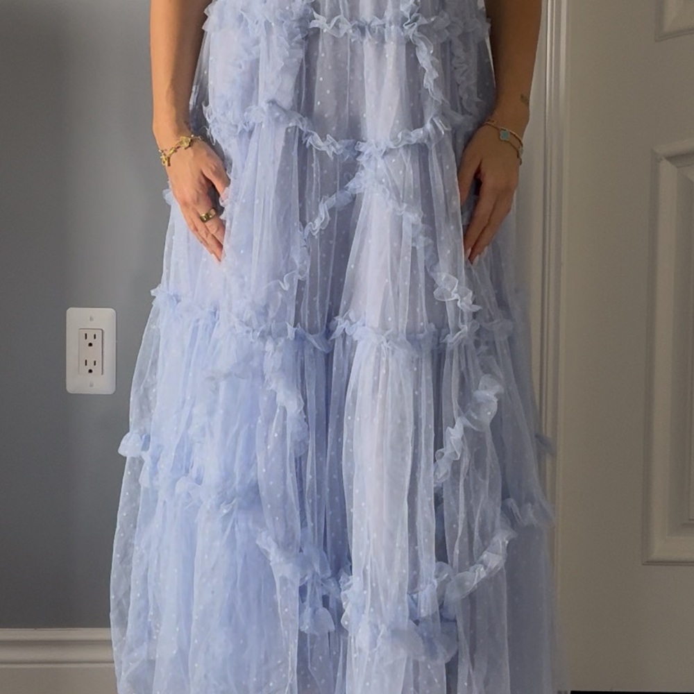 Elegant Blue Ruffled Dress - Picture 2 of 8